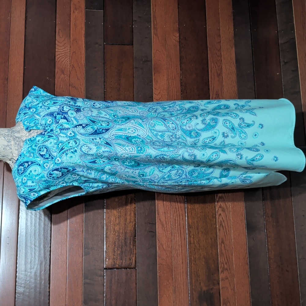 Talbots Teal and Blue Paisley Slip On Dress - Picture 2 of 11